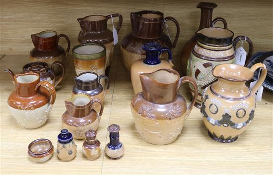 A collection of Doulton Lambeth and Royal Doulton stoneware, tallest 26cm